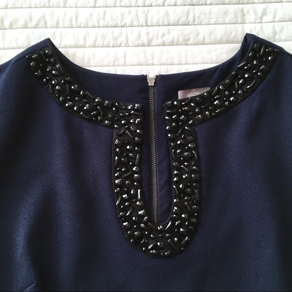 Vince Camuto Navy Sheath Dress Sz 10 - Black bead - Picture 4 of 8